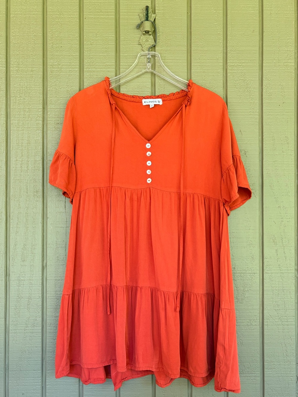 ELINGS Burnt Orange Tiered Smock Dress Size Small EUC 100% Viscose Boho Mini
